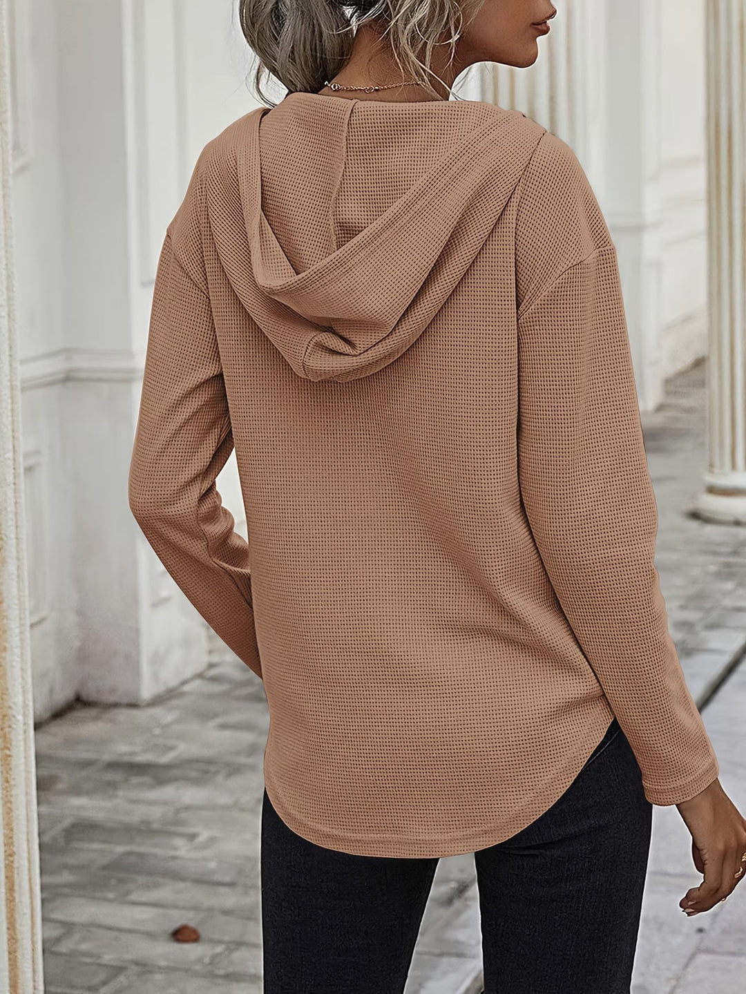 Seonie – Langarm Kapuzenpulli Mit V-ausschnitt