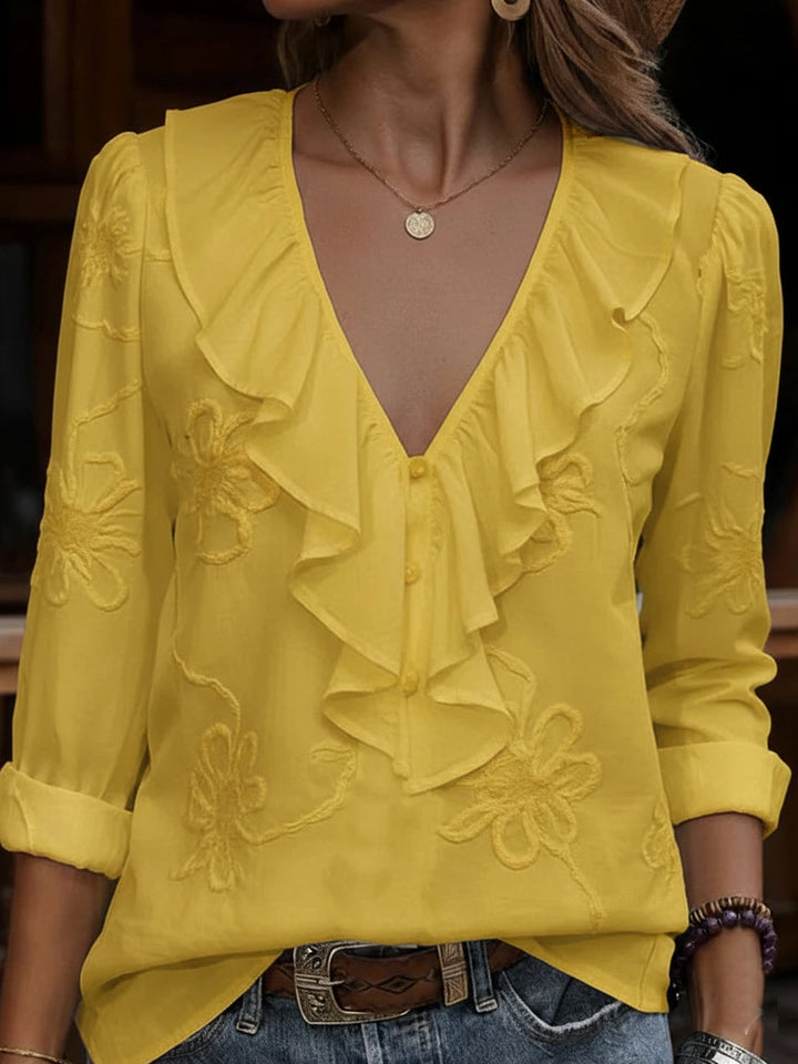 Celestine - Vintage Hemd Mit Blumenmuster Und V-Ausschnitt