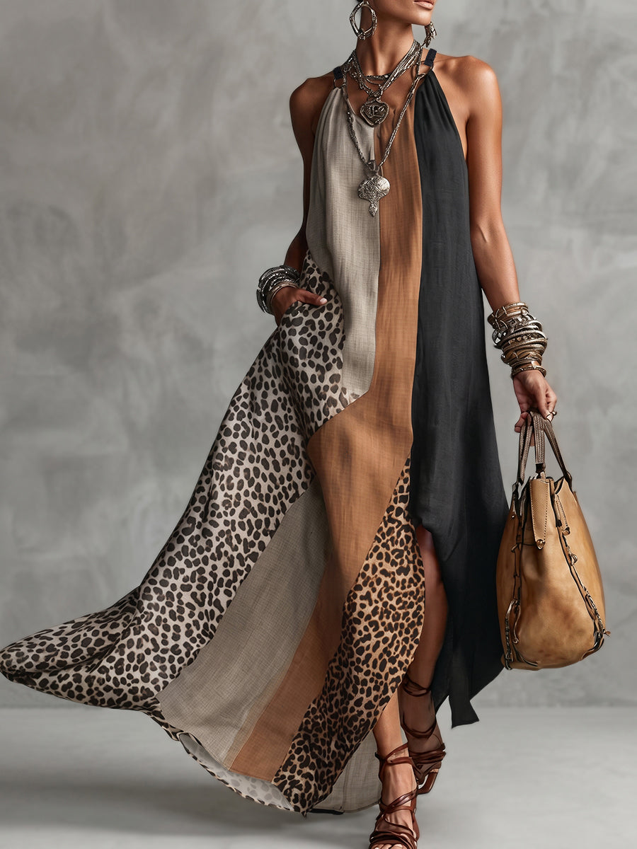 Terina – Maxikleid Mit Einsätzen Im Leopardenmuster