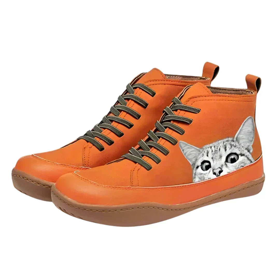 Fenna -  Leder-Stiefeletten Für Katzenliebhaber