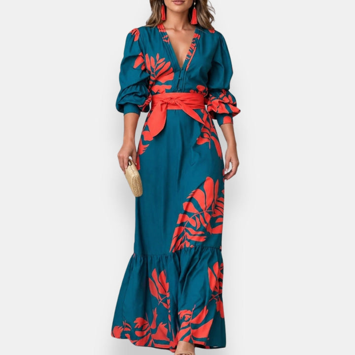 Hacire – Maxikleid mit tropischem Blumenmuster