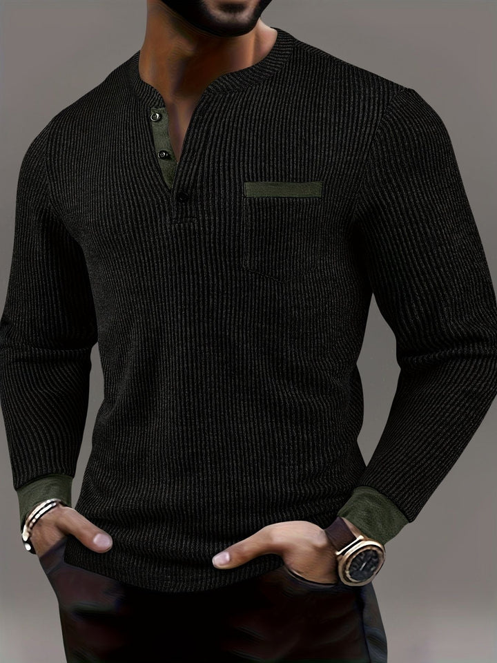 Deegan - Langärmliges Henley Hemd Mit Strukturiertem Gestreiftem Kragen