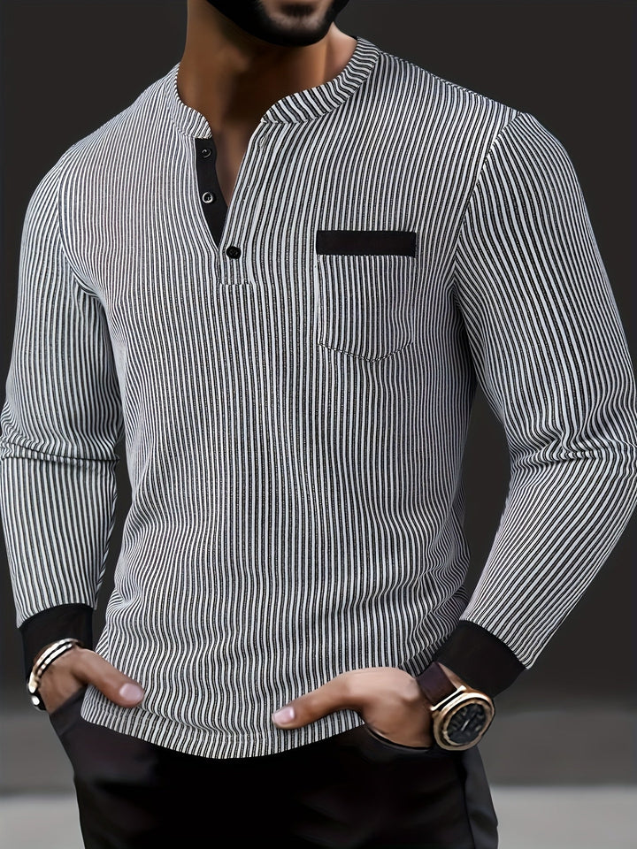 Deegan - Langärmliges Henley Hemd Mit Strukturiertem Gestreiftem Kragen