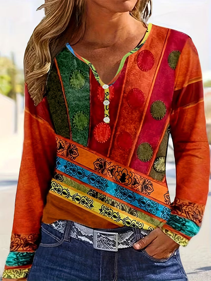 Kajia – Langarm Bluse Mit Ethno Drucken
