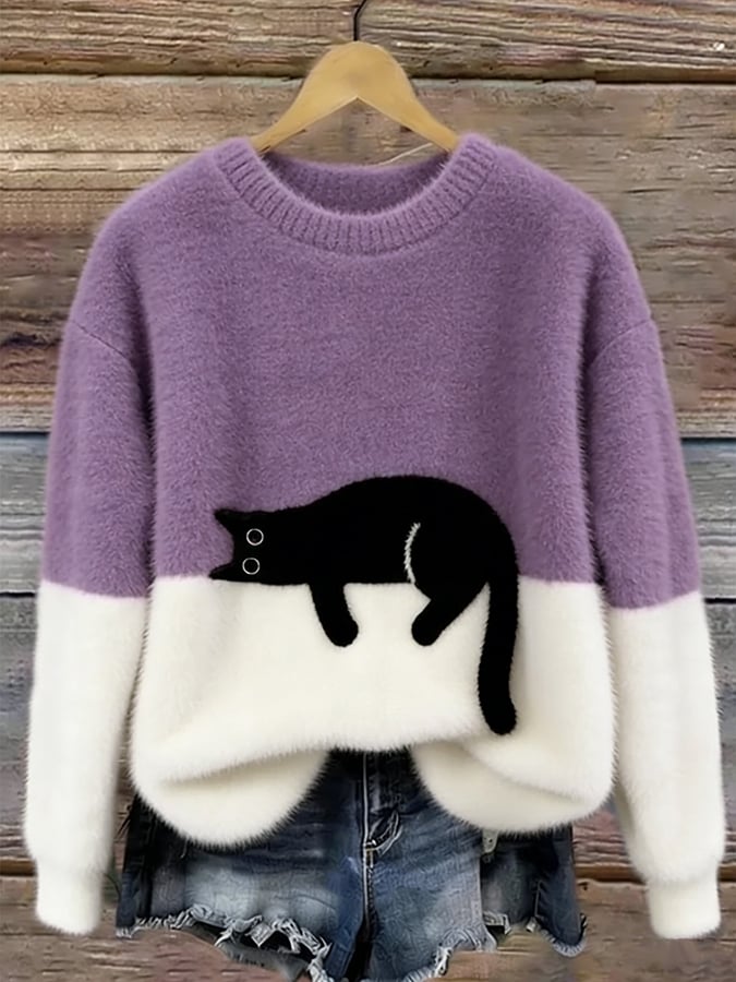 Aiste - Lässiger Pullover Mit Katzenmotiv