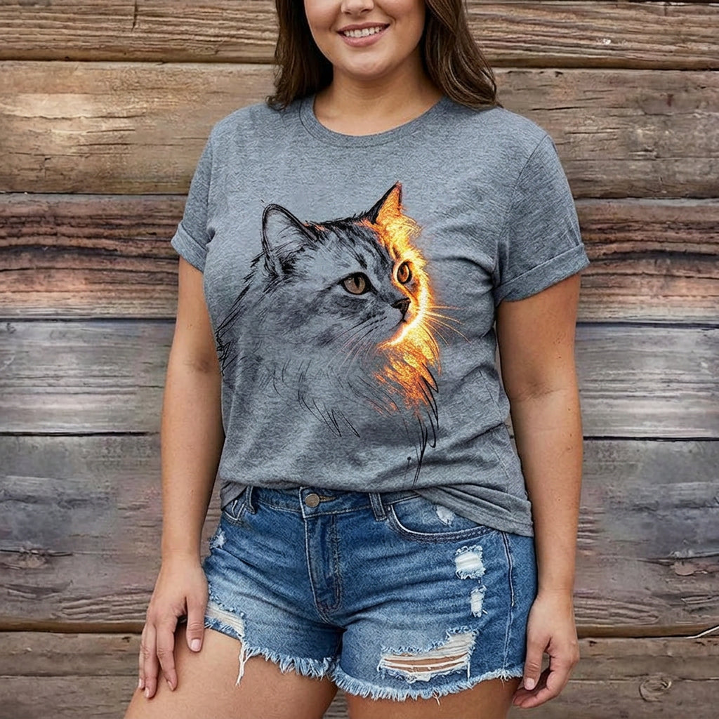 Meyya – Lässiges T-Hemd Mit Katzen Motiv