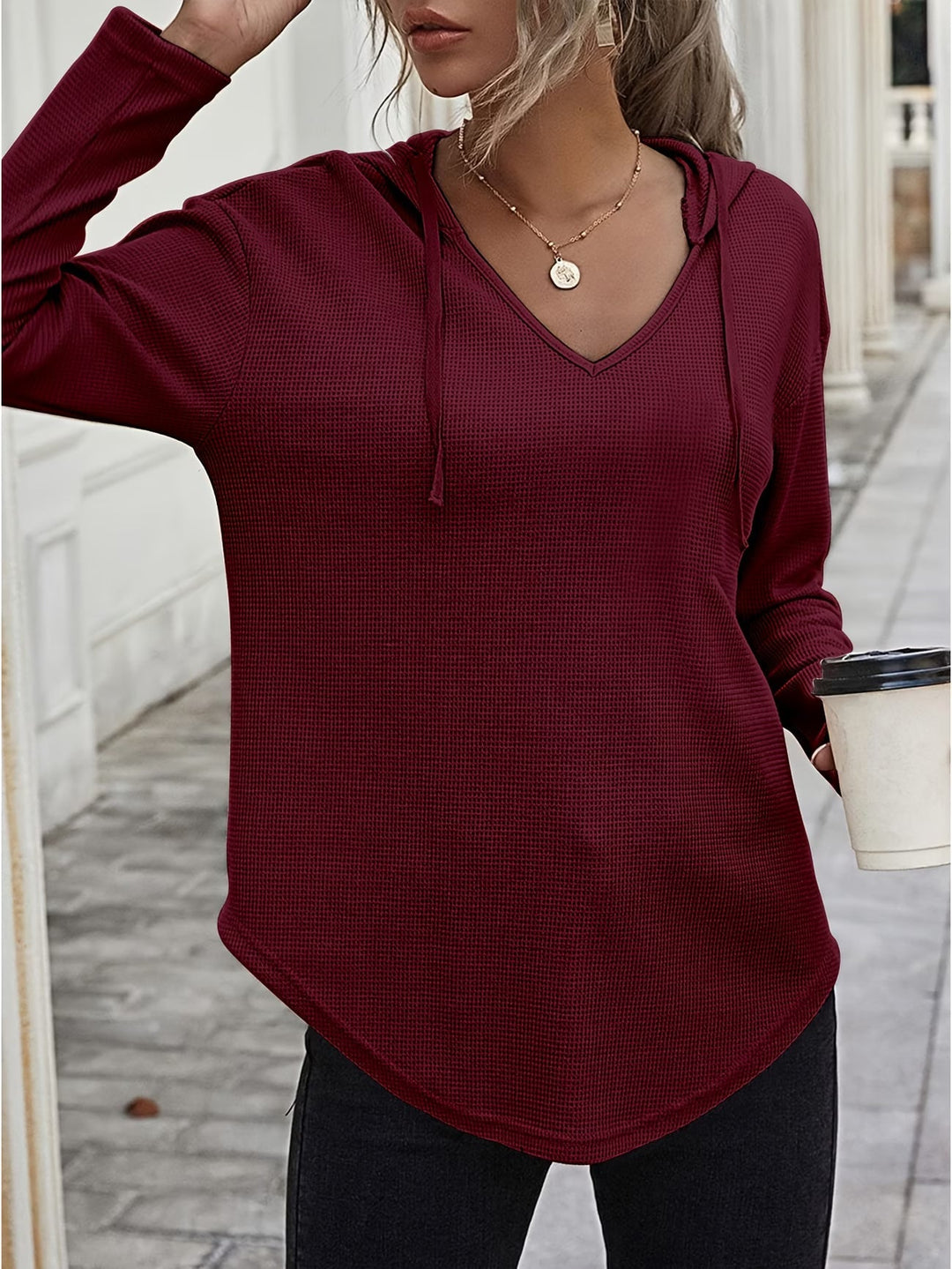 Seonie – Langarm Kapuzenpulli Mit V-ausschnitt