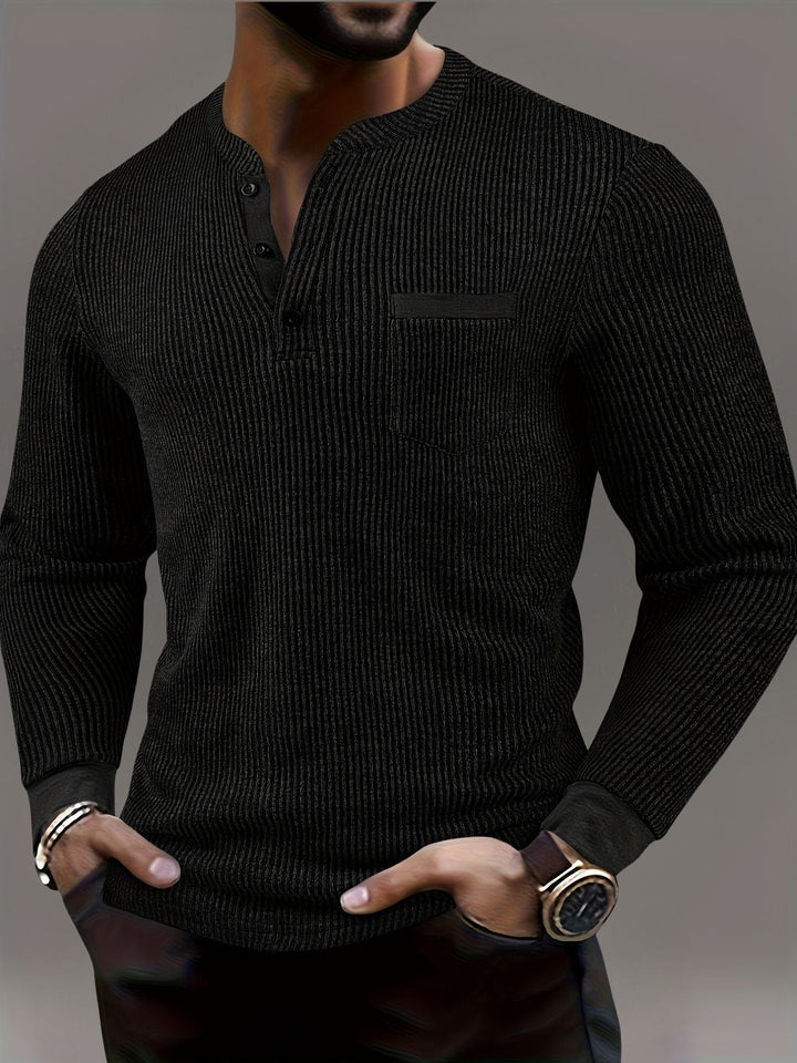 Deegan - Langärmliges Henley Hemd Mit Strukturiertem Gestreiftem Kragen