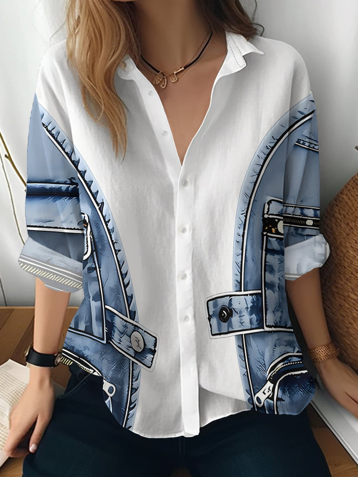 Alfiya - Langarm Hemd Mit Jeans Weste Tasche