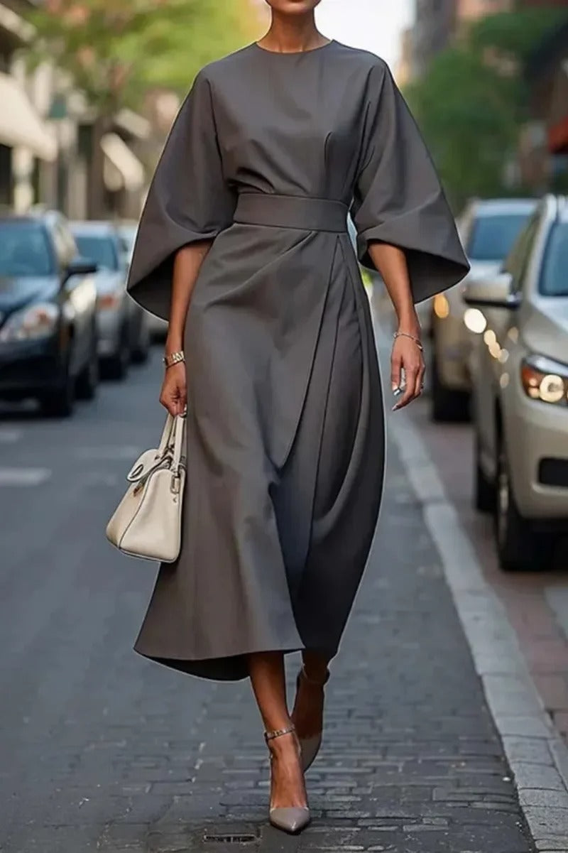 Rita - Elegantes Kleid Mit Laternenärmeln Und Gürtel