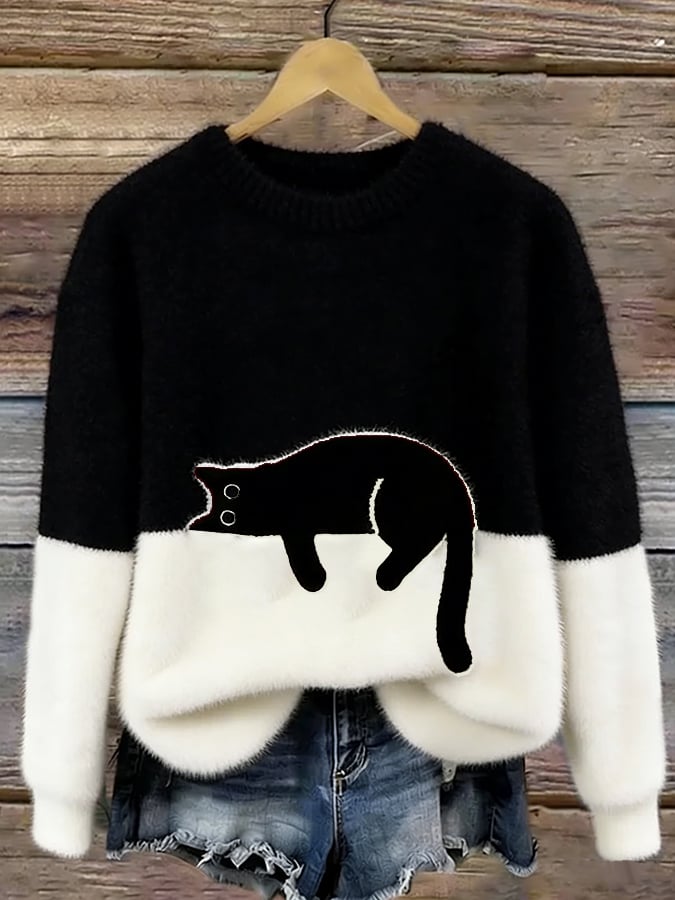 Aiste - Lässiger Pullover Mit Katzenmotiv