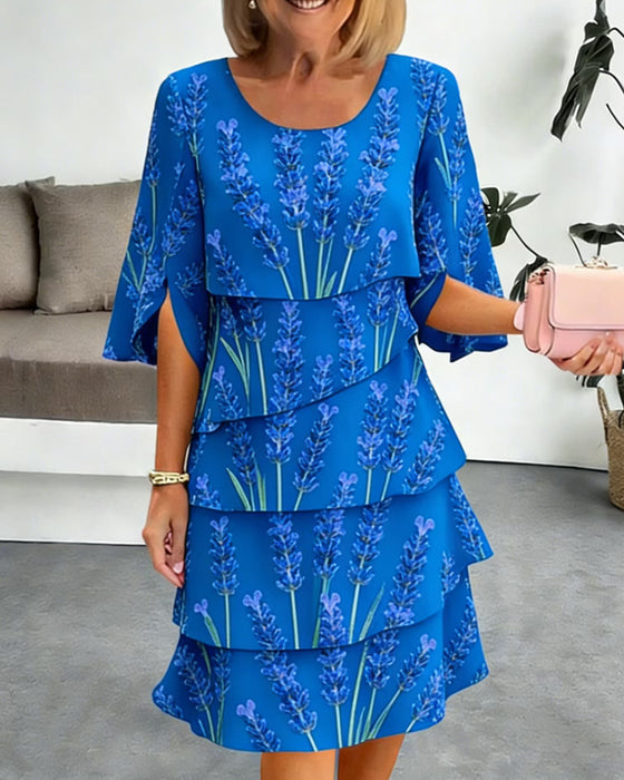 Liania – Mehrlagiges Kleid Mit Lavendel-Drucken
