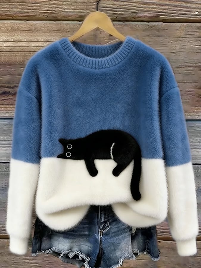 Aiste - Lässiger Pullover Mit Katzenmotiv