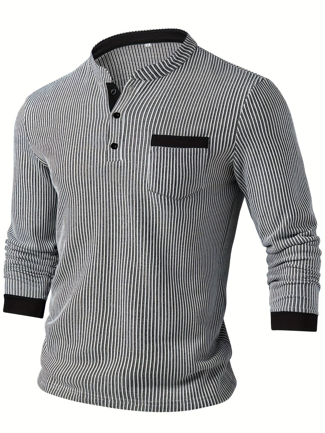 Deegan - Langärmliges Henley Hemd Mit Strukturiertem Gestreiftem Kragen