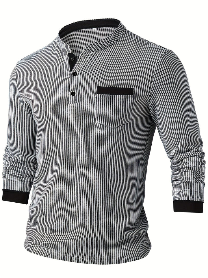 Deegan - Langärmliges Henley Hemd Mit Strukturiertem Gestreiftem Kragen
