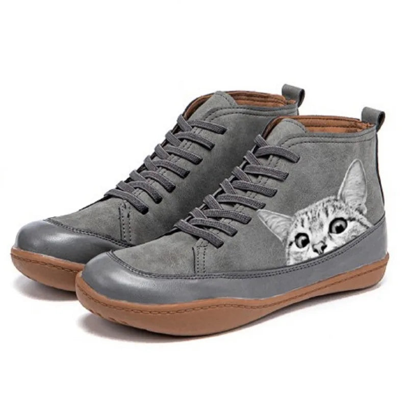 Fenna -  Leder-Stiefeletten Für Katzenliebhaber