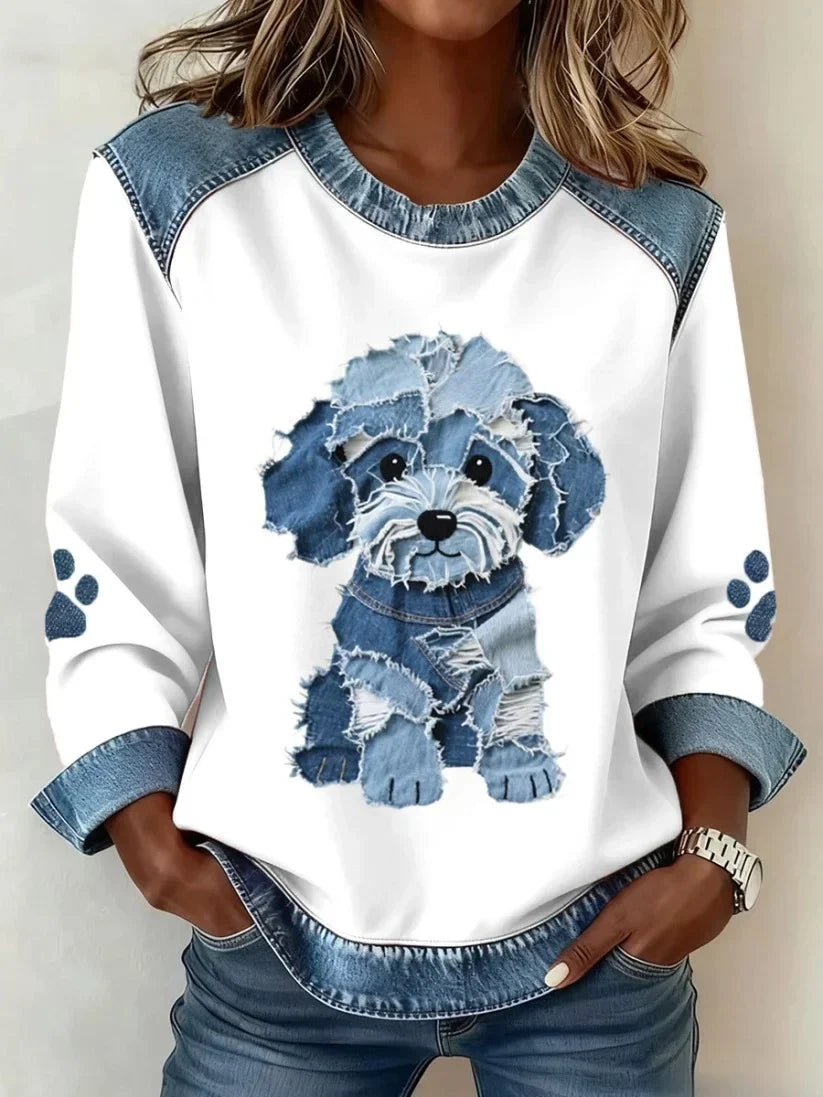 Lilah – Sweatshirt Mit Dackel Drucken Und Patchwork