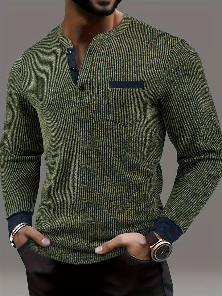Deegan - Langärmliges Henley Hemd Mit Strukturiertem Gestreiftem Kragen