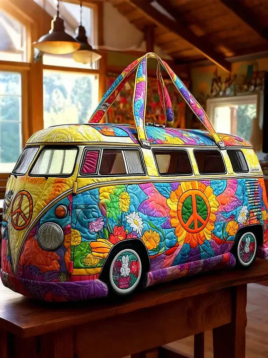 RetroBloom – Gesteppte Reisetasche mit Vintage Wohnmobil Motiv