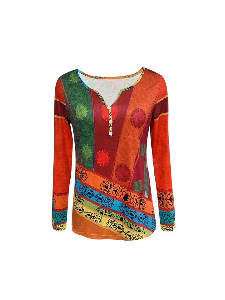 Kajia – Langarm Bluse Mit Ethno Drucken
