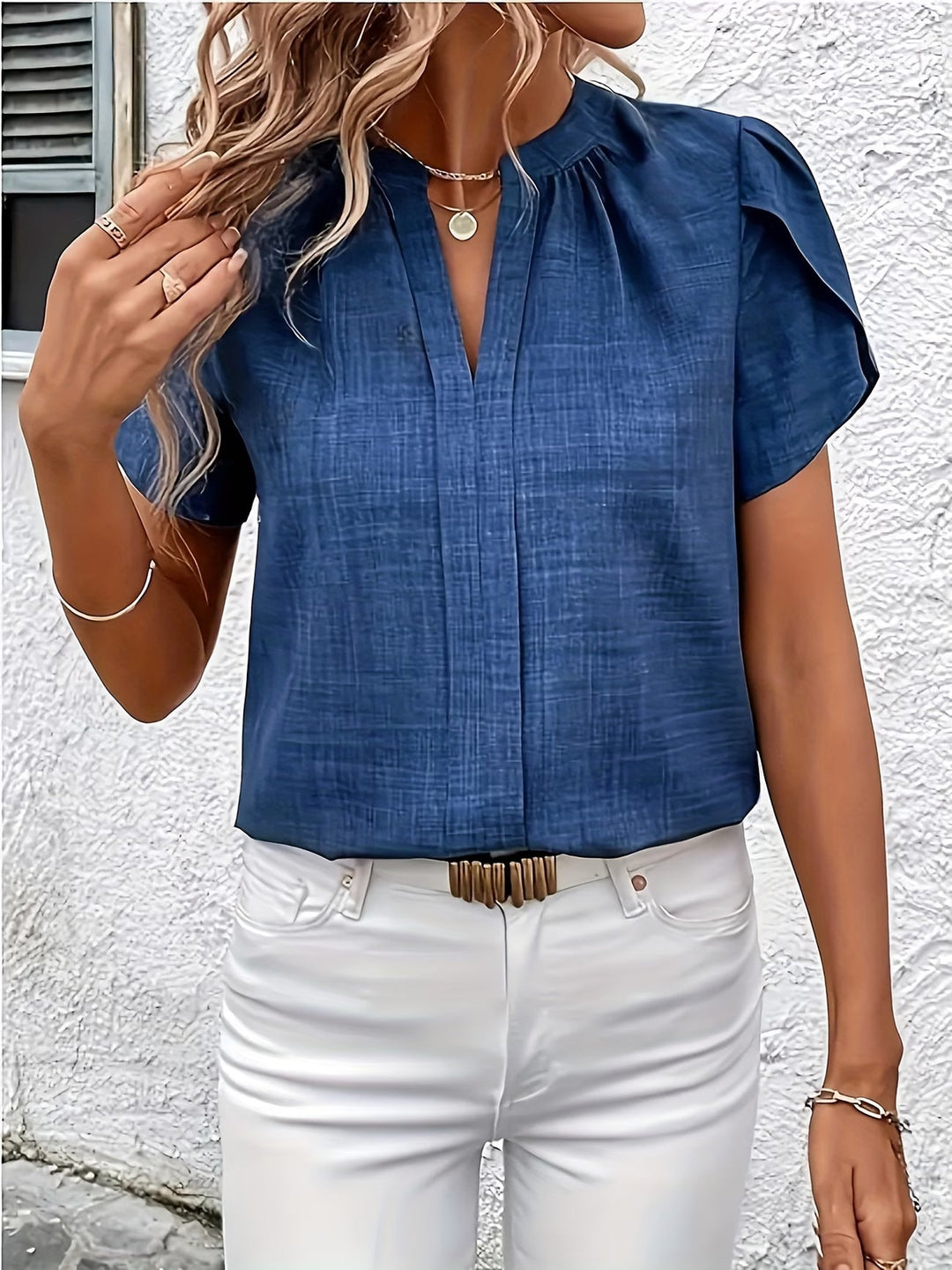 Kacey – Kurzarm Hemd Mit V-ausschnitt