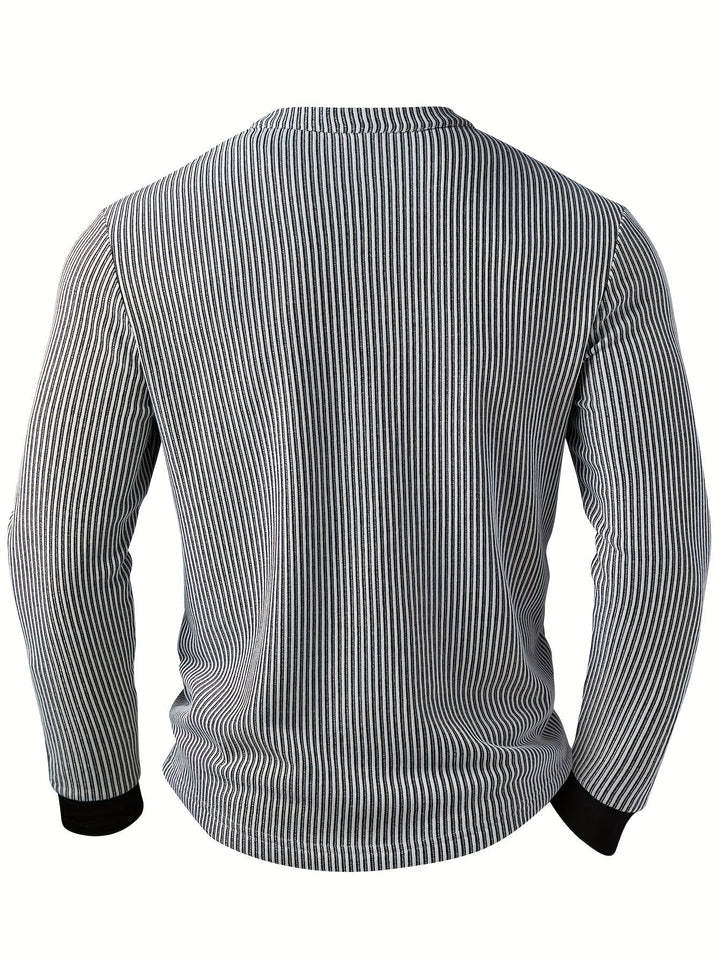 Deegan - Langärmliges Henley Hemd Mit Strukturiertem Gestreiftem Kragen