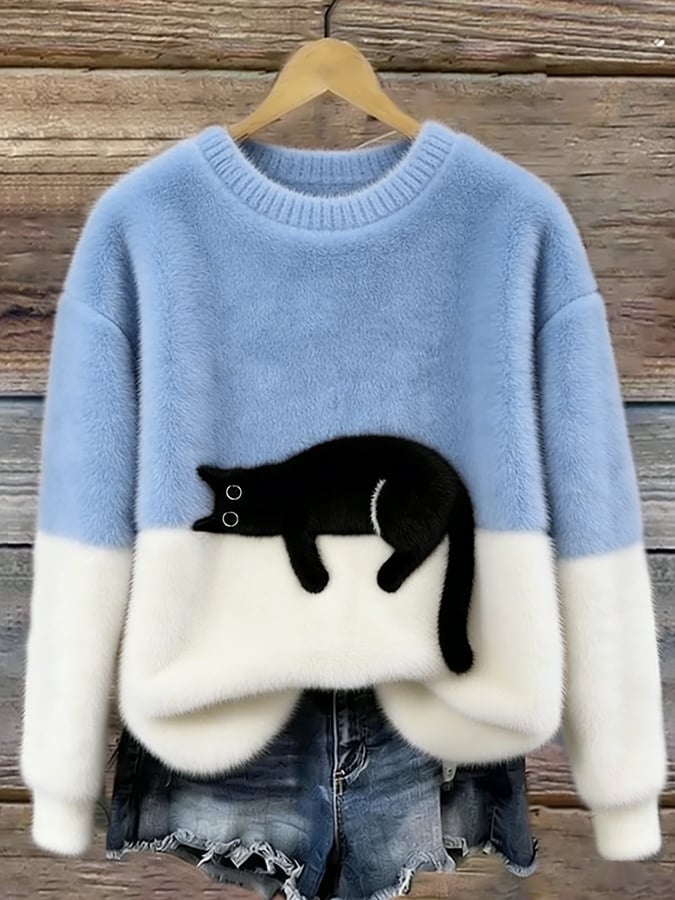 Aiste - Lässiger Pullover Mit Katzenmotiv