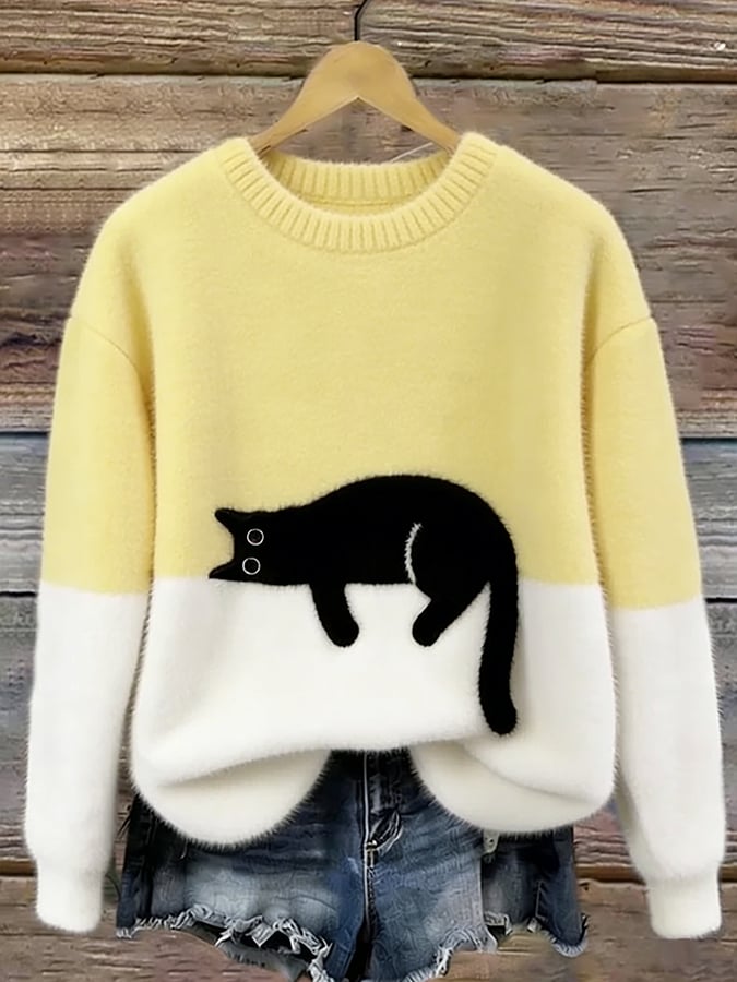 Aiste - Lässiger Pullover Mit Katzenmotiv