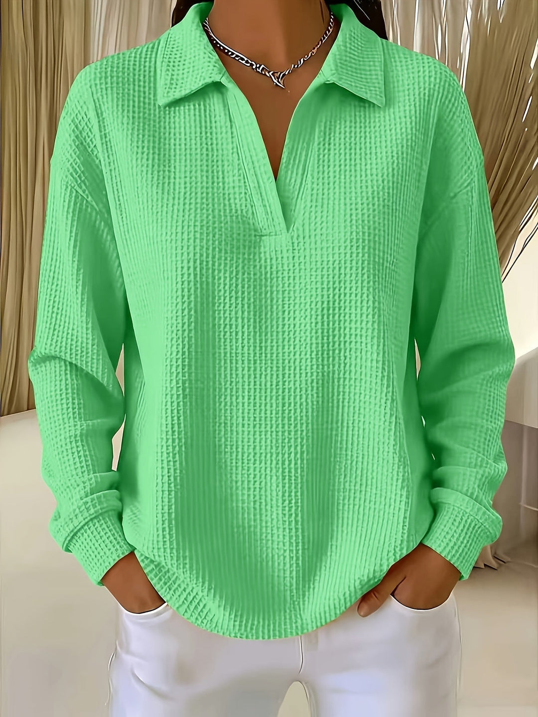 Nastya - Elegantes Hemd Mit Waffelmuster Und Polokragen