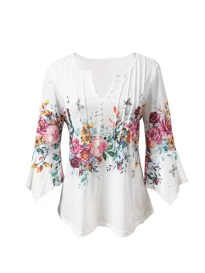 Judita – Bluse Mit Blumen Muster Und V-Ausschnitt