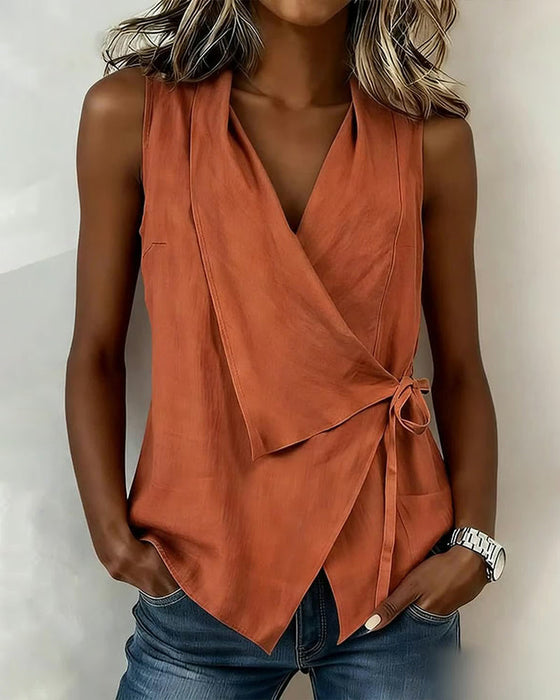 Anily – Schlichtes Wickel Tanktop Aus Baumwoll-Leinen