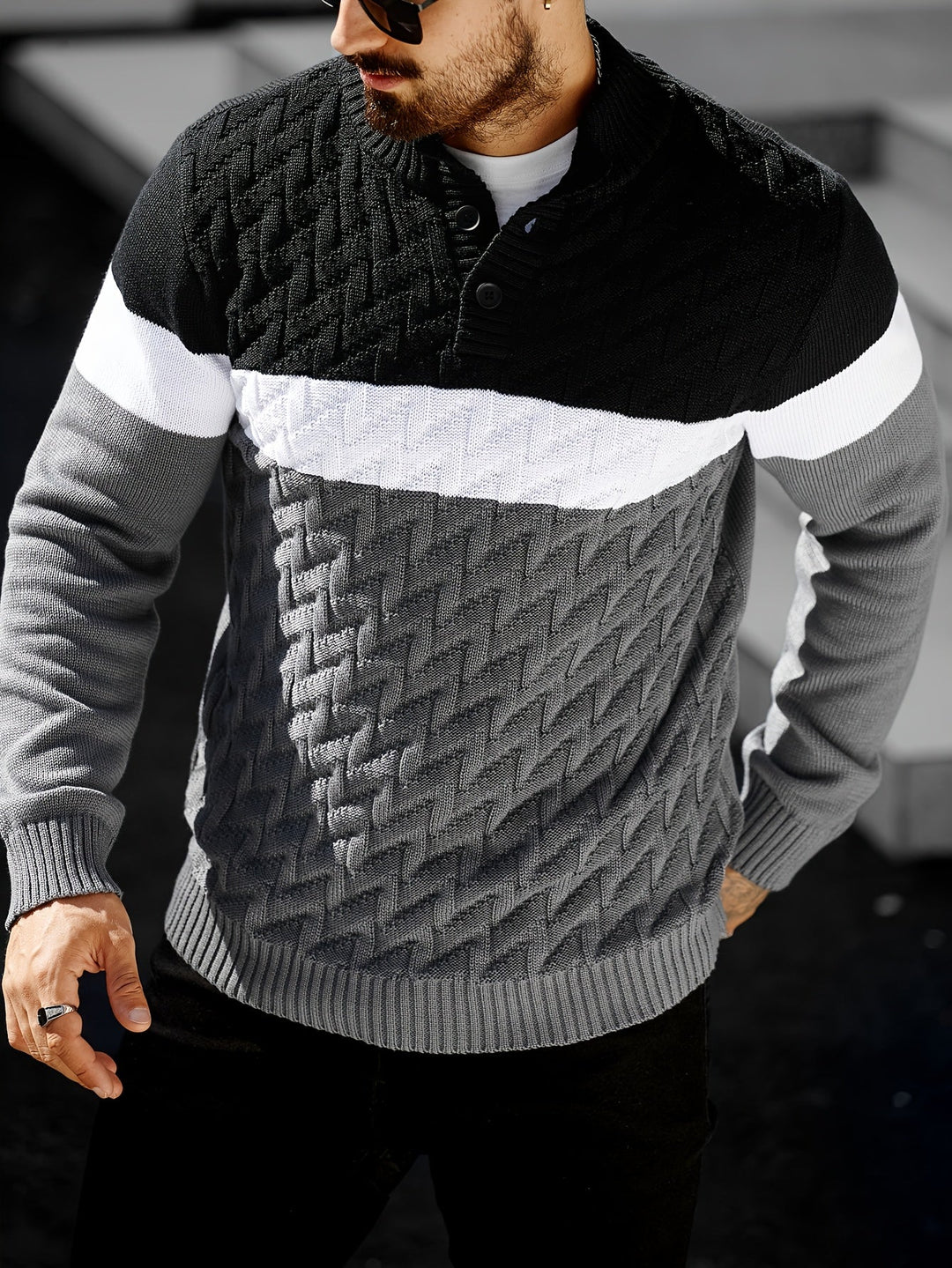 Lilfad - Lässiger Strick Pullover Mit Stehkragen