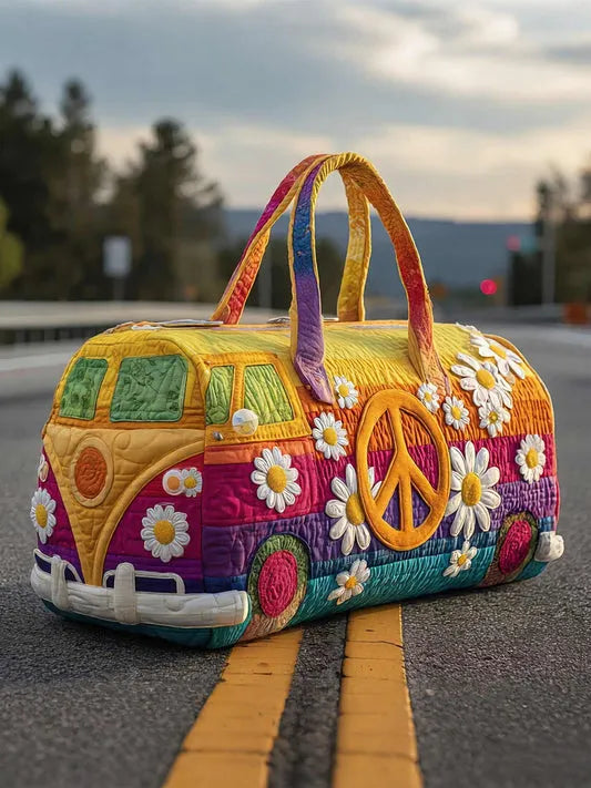 RetroBloom – Gesteppte Reisetasche mit Vintage Wohnmobil Motiv