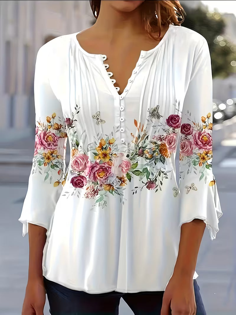 Judita – Bluse Mit Blumen Muster Und V-Ausschnitt