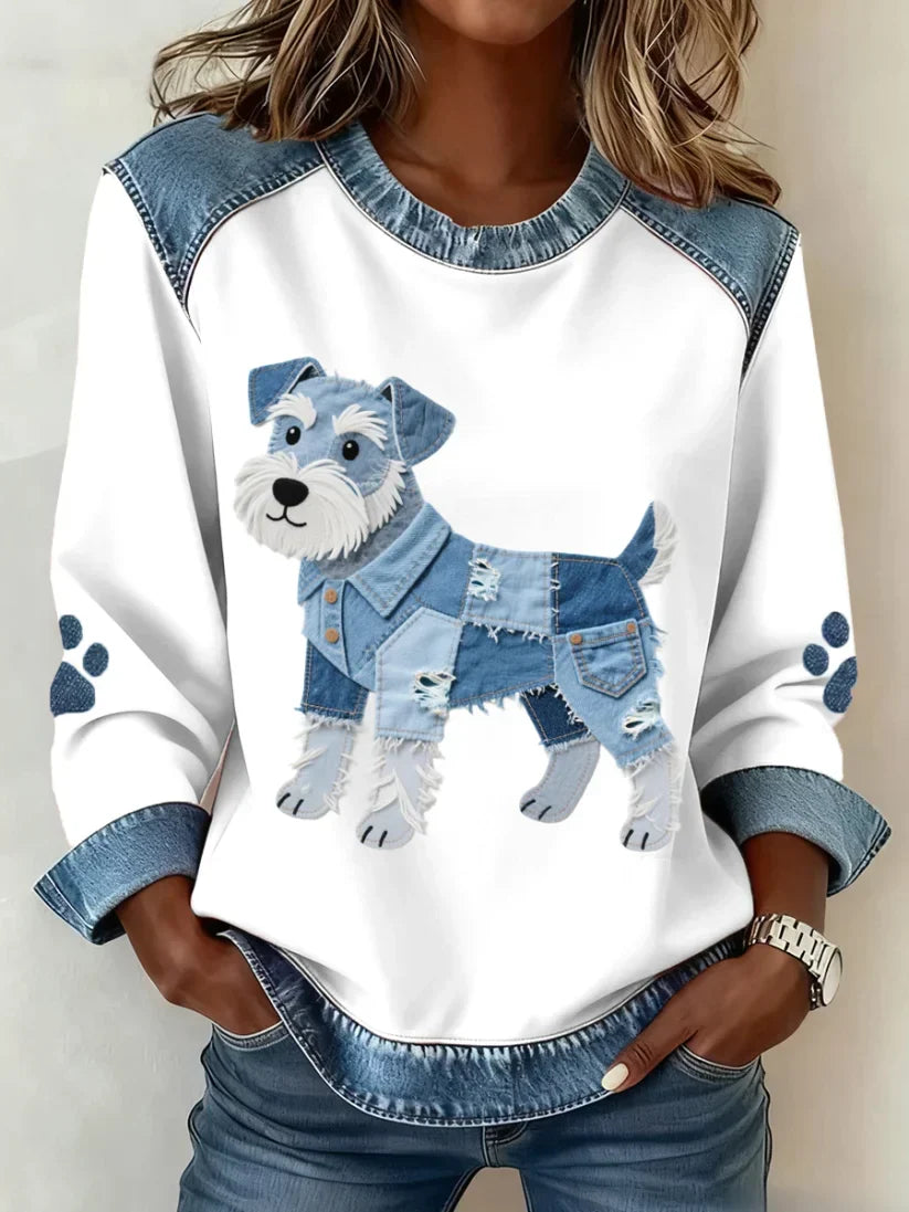Lilah – Sweatshirt Mit Dackel Drucken Und Patchwork