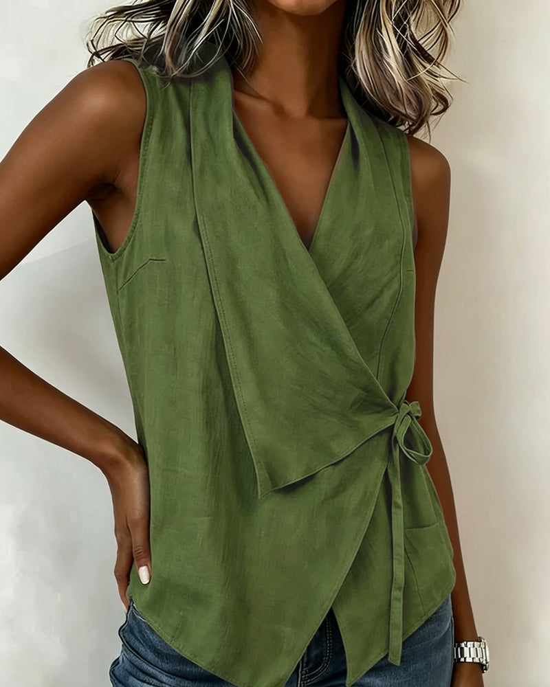 Anily – Schlichtes Wickel Tanktop Aus Baumwoll-Leinen