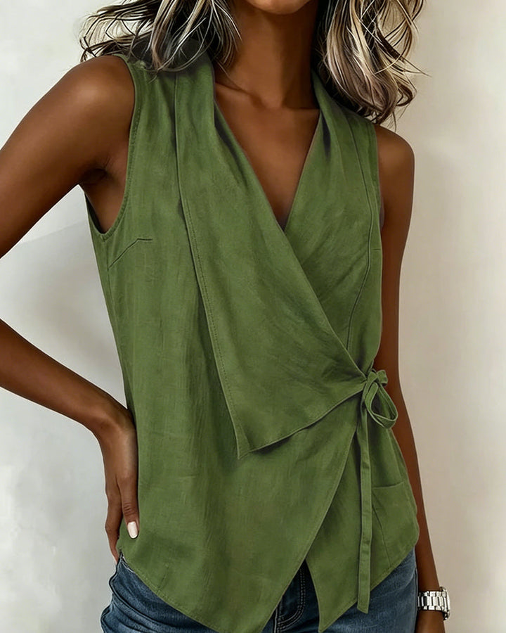 Anily – Schlichtes Wickel Tanktop Aus Baumwoll-Leinen