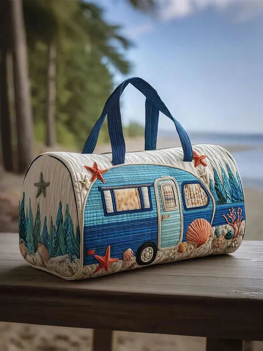 RetroBloom – Gesteppte Reisetasche mit Vintage Wohnmobil Motiv