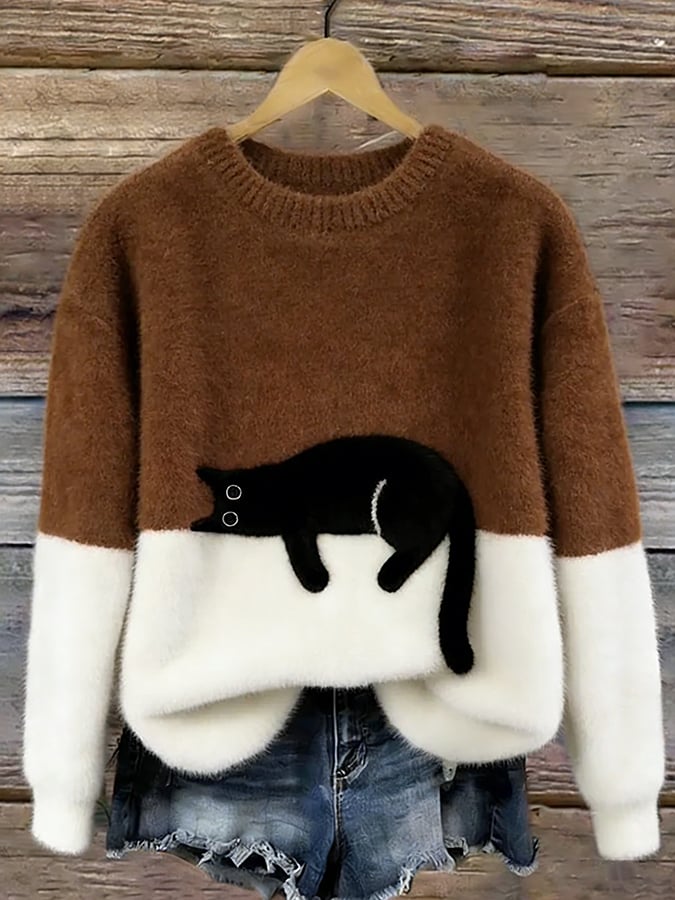 Aiste - Lässiger Pullover Mit Katzenmotiv