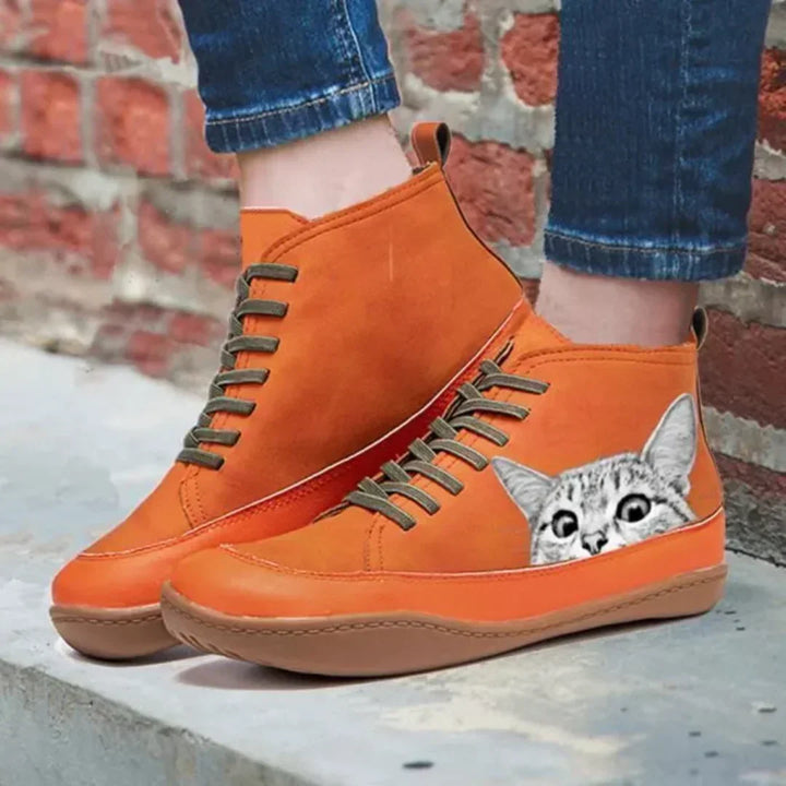 Fenna -  Leder-Stiefeletten Für Katzenliebhaber