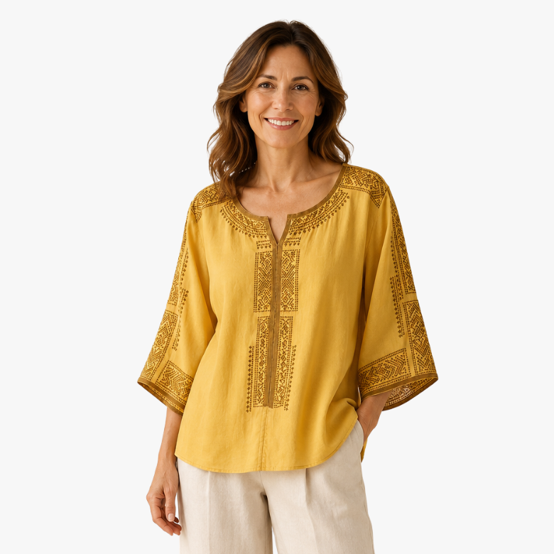 Zaanfi - Bestickte Leinen Bluse