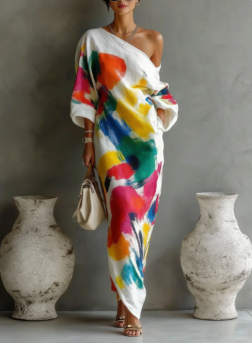 Lorrainen – Kunstvolles Ein-Schulter Maxikleid