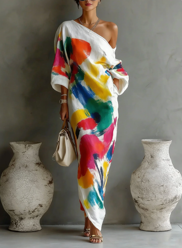 Lorrainen – Kunstvolles Ein-Schulter Maxikleid