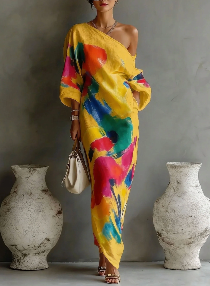 Lorrainen – Kunstvolles Ein-Schulter Maxikleid