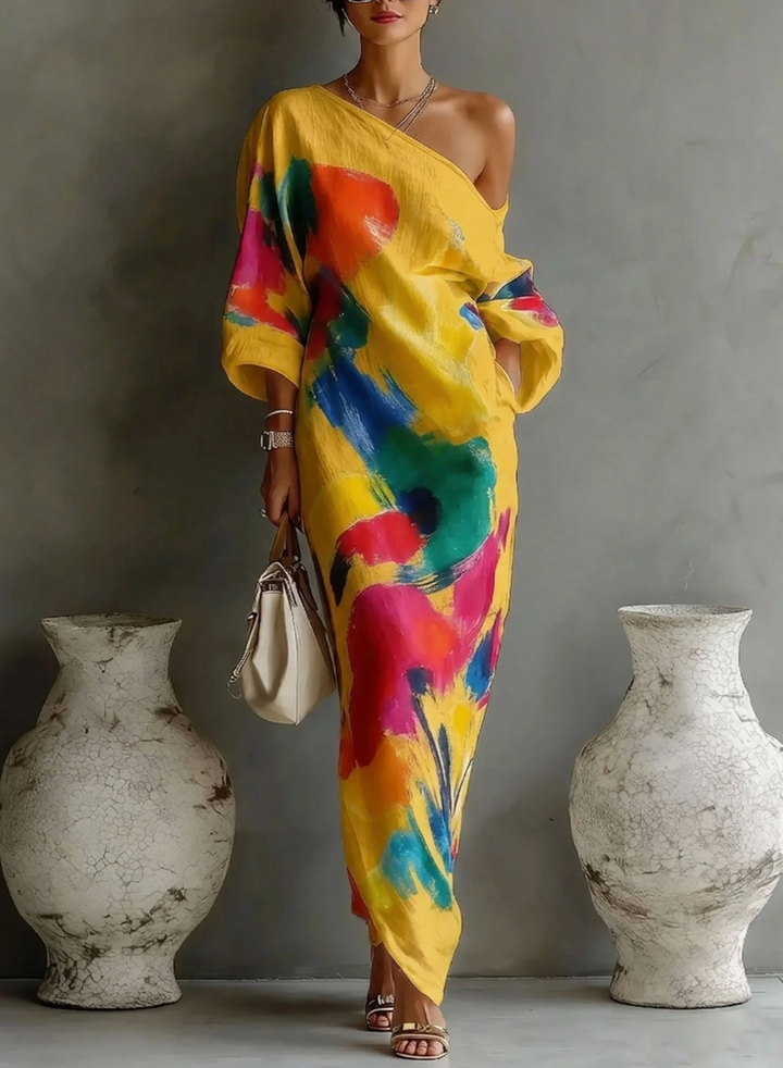 Lorrainen – Kunstvolles Ein-Schulter Maxikleid