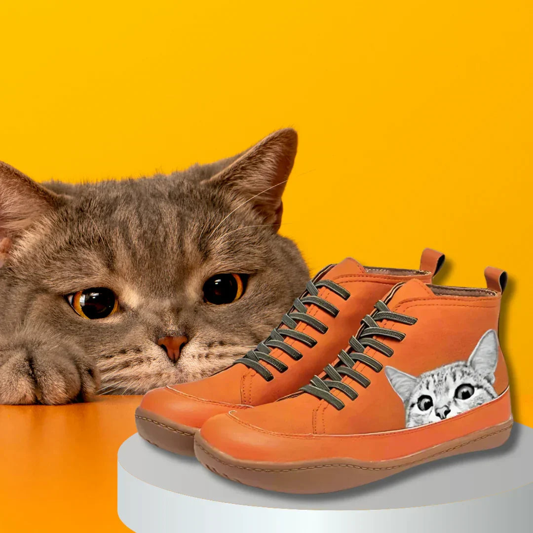 Fenna -  Leder-Stiefeletten Für Katzenliebhaber