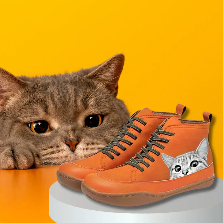 Fenna -  Leder-Stiefeletten Für Katzenliebhaber