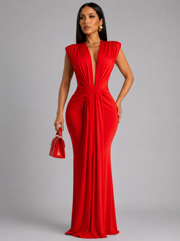 Femke – Maxikleid mit V-Ausschnitt Und Rüschen