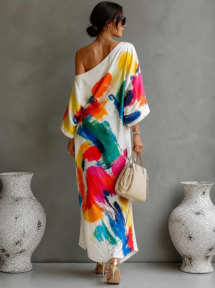 Lorrainen – Kunstvolles Ein-Schulter Maxikleid