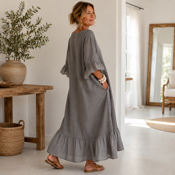 Hannele - Lässiges Rüschen Kleid Mit Tasche